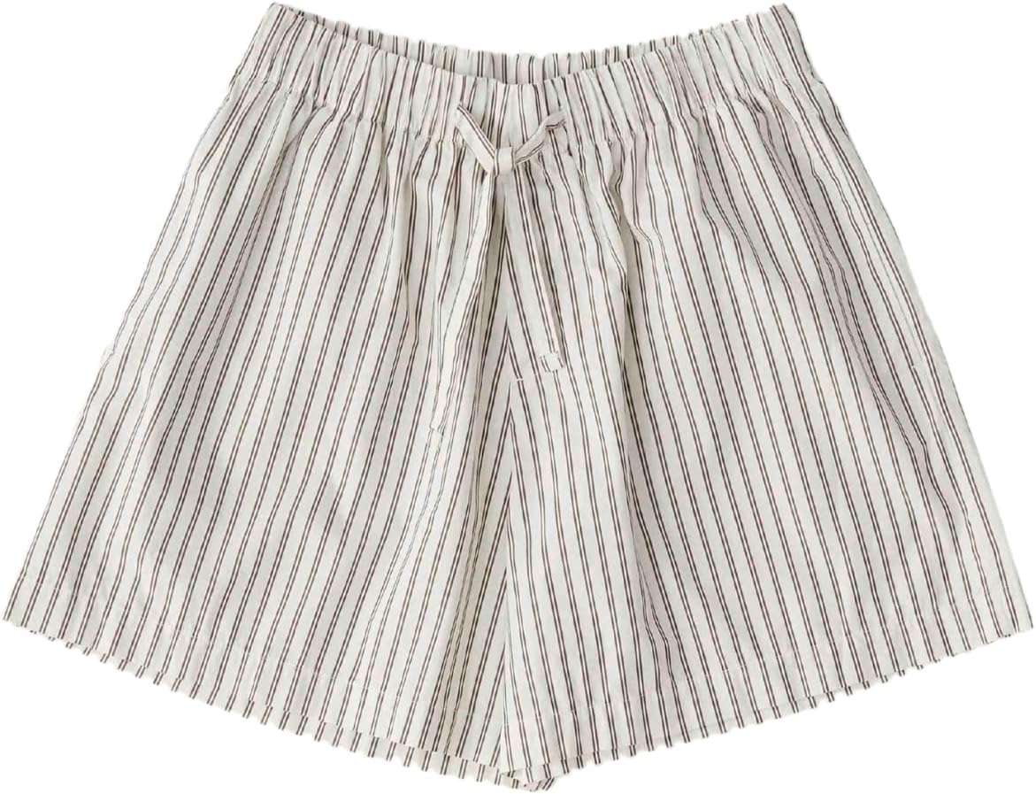 Amazon | [テクラ]ショートパンツ ホワイト/ブラウン HOPPER STRIPES S